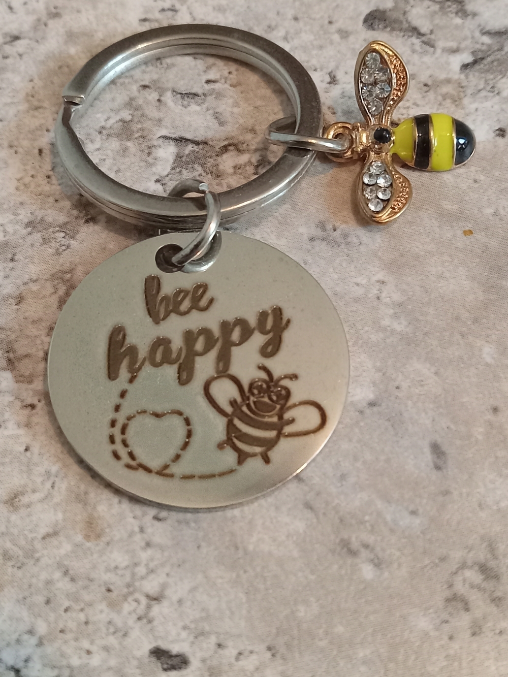 Bee Happy Keychain with Bee Charm - Yellow & Gold Accent